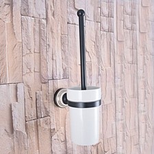 Black Brass Wall Mount Bathroom Toilet Brushes Holders with Ceramic Cup fba719