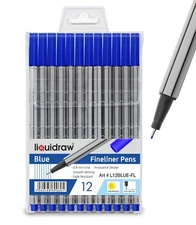12 BLUE FINELINER PENS SET FINE POINT PENS 0.4MM FINELINERS BLUE COLOURED PENS