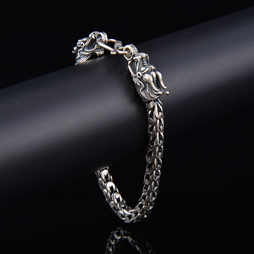 Real 925 Sterling Silver Bracelet 6mm Dragon Head Link Chain