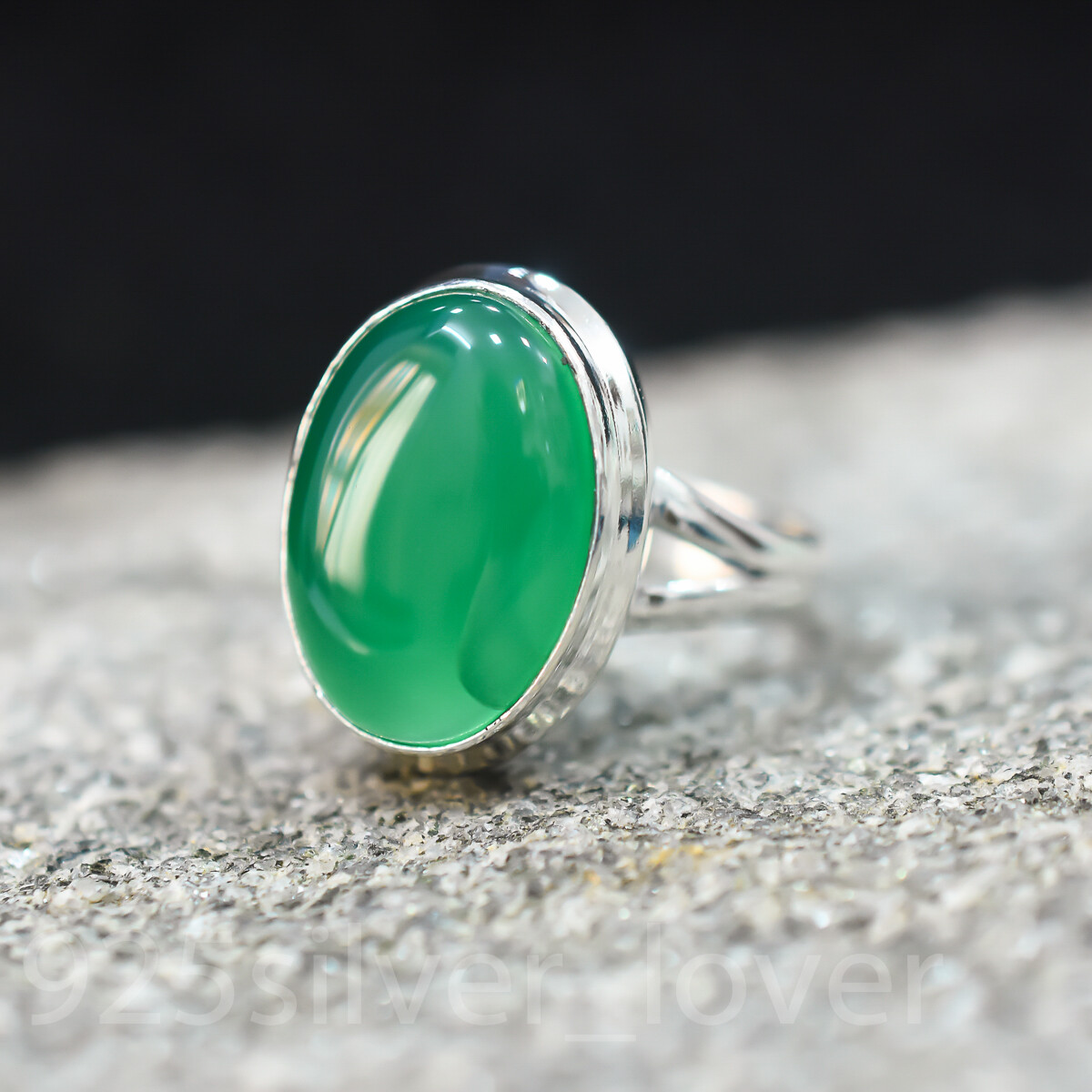 Green Chalcedony Gemstone 925 Sterling Silver Father's Day Ring