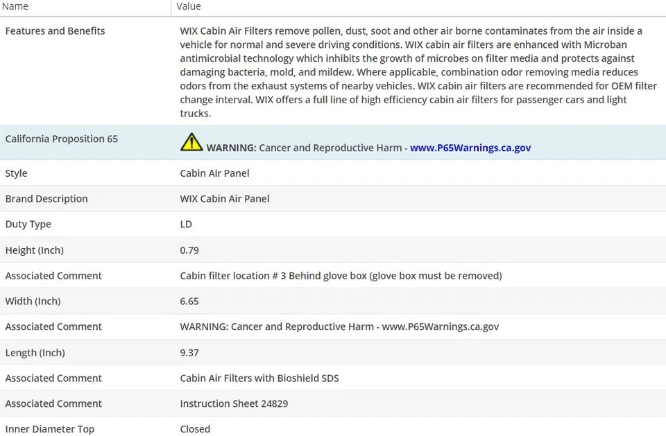 Салонный воздушный фильтр WIX для NISSAN VERSA 2007-2013 - Изображение 3 из 4