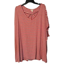Terra & Sky rusty orange & White Striped V-Neck Top 4X women top blouse