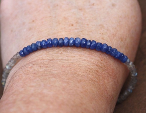 Natural Canadian Labradorite and Sapphire Bracelet Long Length Sterling Silver - Picture 9 of 10