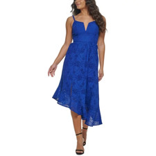 GUESS  Blue Padded Bust Lined Asymmetric Hem Spaghetti Strap Split Dress 10