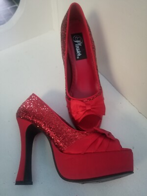 Shoes Pleaser Party42 Red Glitter 5'' Heel Peeptoe Pinup Platform Wizard Of Oz  8