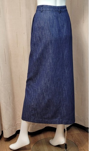 M&S Linen blend DENIM Front Split MAXI Column SKIRT ~ Size 10 ~ BLUE - Picture 4 of 8