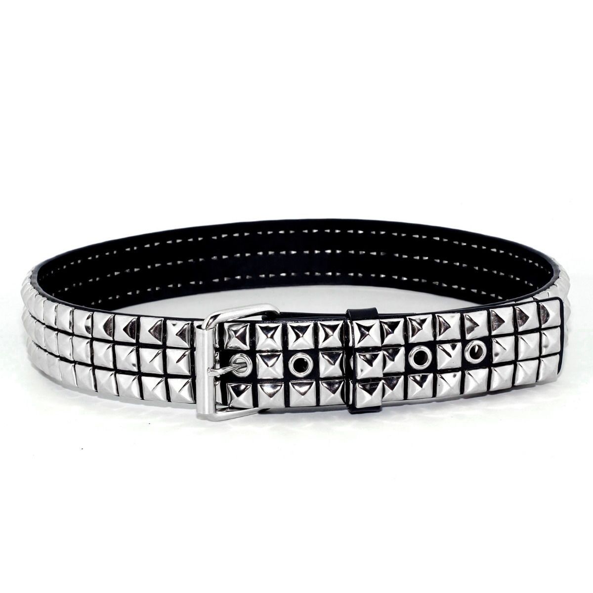 16931 TONEKA Unisex 3-Row Shiny Nickel Studded Pyramid Belt w/Removable Buckle 16931 TONEKA Unisex 3-Row Shiny Nickel Studded Pyramid Belt w/Removable Buckle