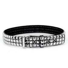 16931 TONEKA Unisex 3-Row Shiny Nickel Studded Pyramid Belt w/Removable Buckle