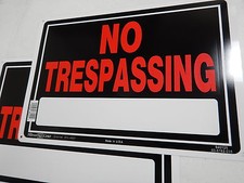 3 set metallic signs NO TRESPASSING 10" x 14" Aluminum  metal  Hillman Brand