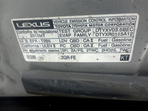 13-18 LEXUS ES350 3.5L LADO PASAJERO PUERTA TRASERA VENTILACIÓN CRISTAL - Imagen 12 de 12
