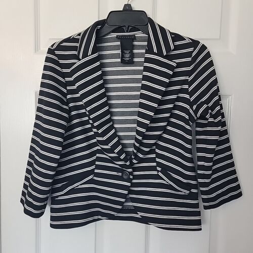 Metaphor 1 Button Cute Blazer ~ Sz S ~ 3/4 Sleeve ~ Black & White Stripes - Picture 2 of 4