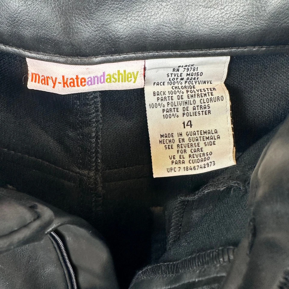 Pantalones acampanados de cuero negro sintético Mary Kate y Ashley vintage raros talla 14 Foto 3 de 4