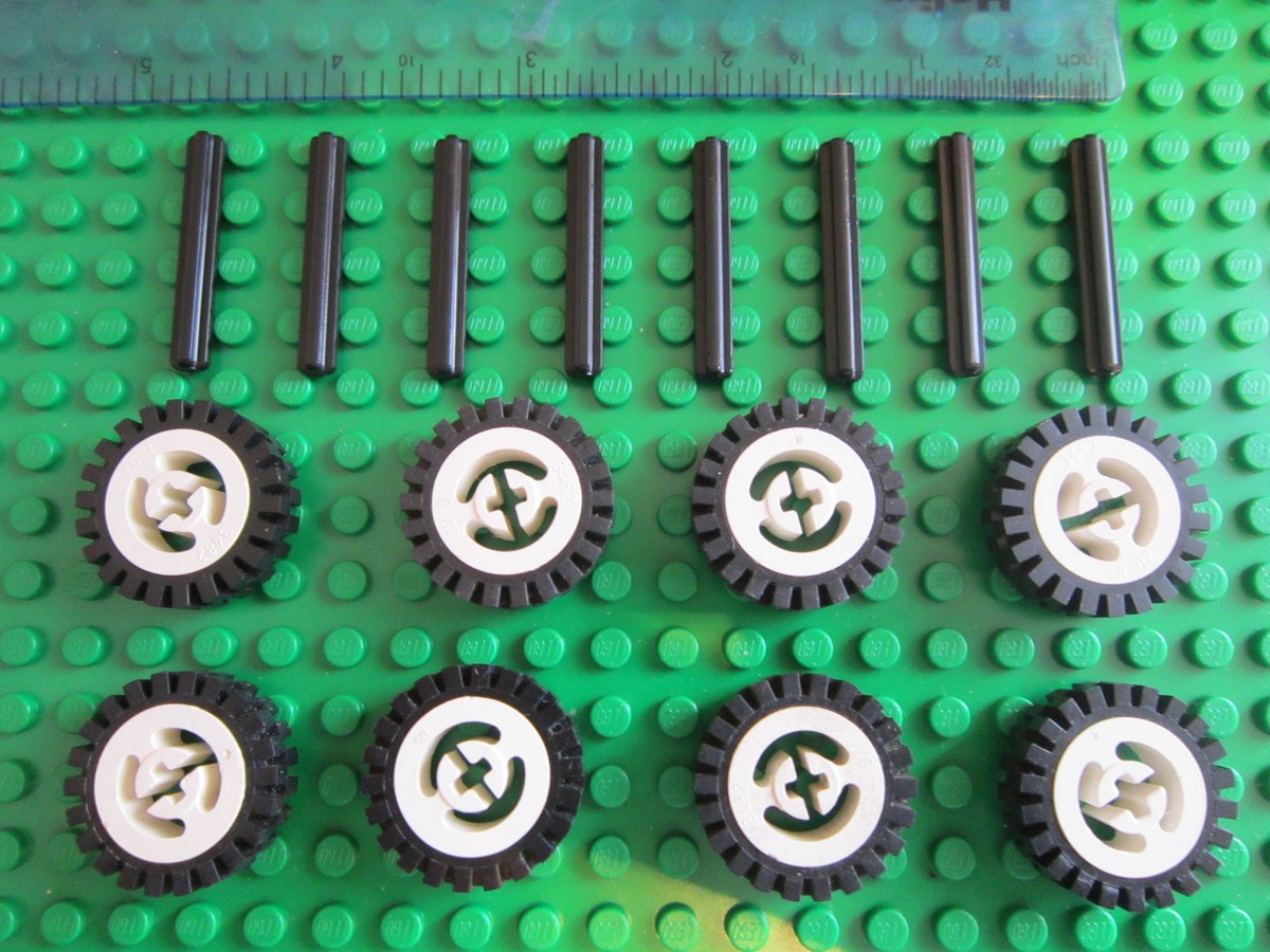 x Lego White Wheels all with Black Rubber Tyres Stub no Axles