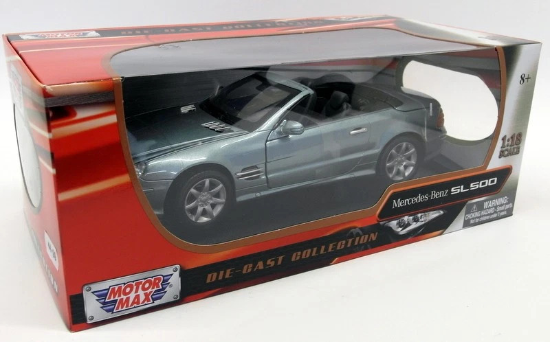 Motormax 1/18 Scale Diecast - 73130SIL Mercedes Benz 500SL Blue Silver - Image 3 of 3