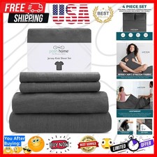 Queen Size Jersey Knit Sheet Set, 4-Piece - Soft  Breathable All-Season Cott...