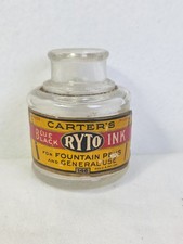 Antique Carter&rsquo;s Fountain Pen Ink Bottle Full Label Blue Black No. 248  USA 2.5&rdquo;
