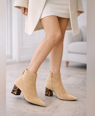 AGL Nora Camel Suede Pointed Toe Ankle Bootie Tortoise Heel Size 8.5 $495
