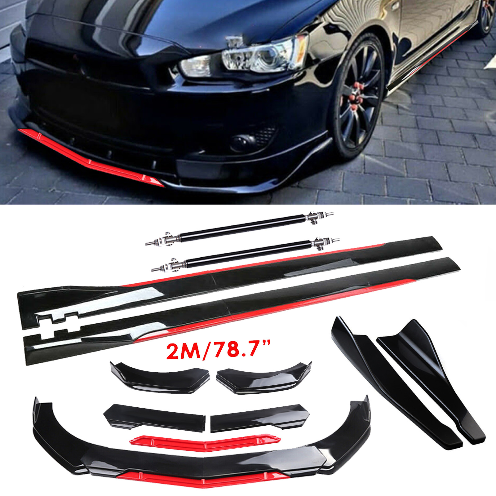 For Mitsubishi L Front Bumper Lip Splitter Spoiler Glossy Black Red Body Kits