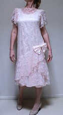 Unique One-of-a Kind Women's lace pink hand-made dress size S-L (loose fit)