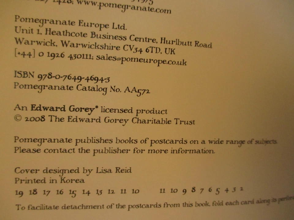EDWARD GOREY / GOREY CREATURES 2008 pb Pomegrante contains 30 postcards - Image 4 of 4