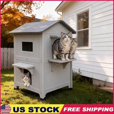 Insulated All Weather Cat House Multi-Cat Shelter W/ Escape Door PVC Curtain New