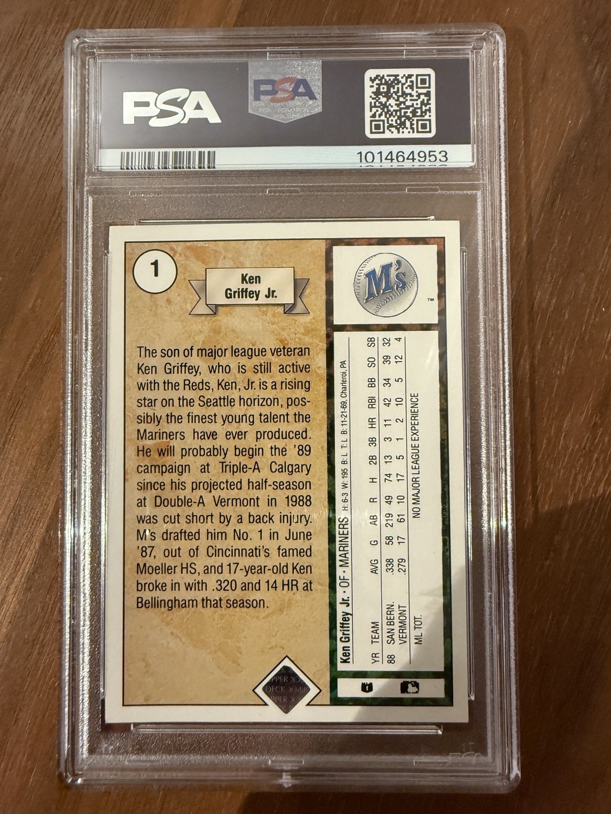 1989 Upper Deck Ken Griffey Jr. Star Rookie #1 RC PSA 9 MINT Mariners view 2
