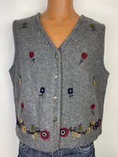 Vtg 90s Casey Max L Vest Gray Patchwork Embroidered Floral Romantic Cottagecore