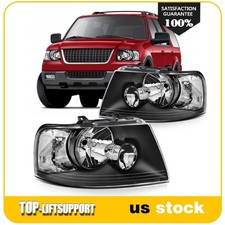 Headlights Assembly Fits 2003-2006 Ford Expedition Pair Black Housing Headlamps