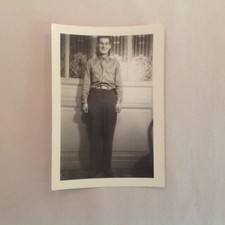Vintage 1946 B&W Photograph Roger Colburn in Belgium Smiling At the Leaded Glass