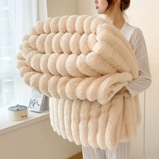 Light luxury Solid Color Multifunctional Rabbit Velvet Blanket Winter Thick Warm