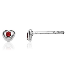 925 Sterling Silver Red Preciosa Crystals Heart Stud Earrings