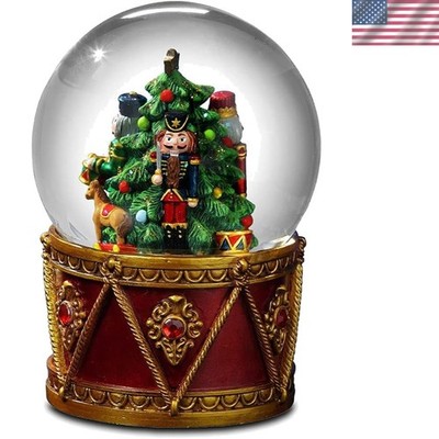 Elegant Nutcracker Water Globe on Royal Drum Base - Plays 'The Nutcracker Suite'