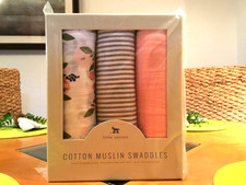Swaddle Blankets 3 Gift Boxed Cotton Muslin Lightweight Breathable 