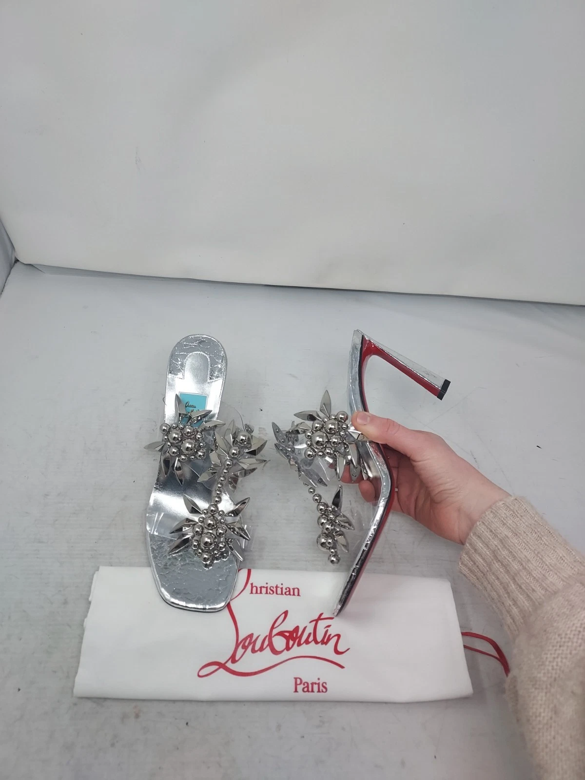 Christian Louboutin — Christian Louboutin EU 39 US 9 WOMEN NEW Marvel Rex Silver Jewel Sandal