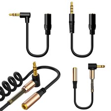 AUX Headphone Extension Cable 3.5mm Jack Right Angle Male - Female Audio Lead