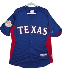 Texas Rangers Jersey Mens XL Blue MLB Baseball Majestic 2011 World Series Patch