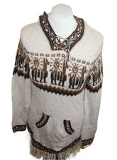 Handarbeit Nepal Damen Pullover mit Kapuze Ethno  ca. Gr 38 Alpaka Peru