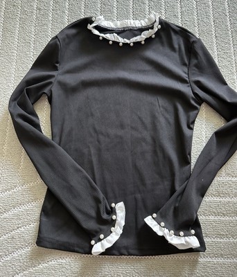 Shein Oberteil schwarz weiß Größe XS mit perlen