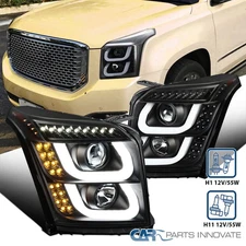 Black Projector Headlights Fits 2015-2020 GMC Yukon XL LED Strip Tube Left+Right