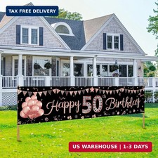 Happy 50th Birthday Banner Decorations for Women, Rose Gold 50 Birthday Sign Par