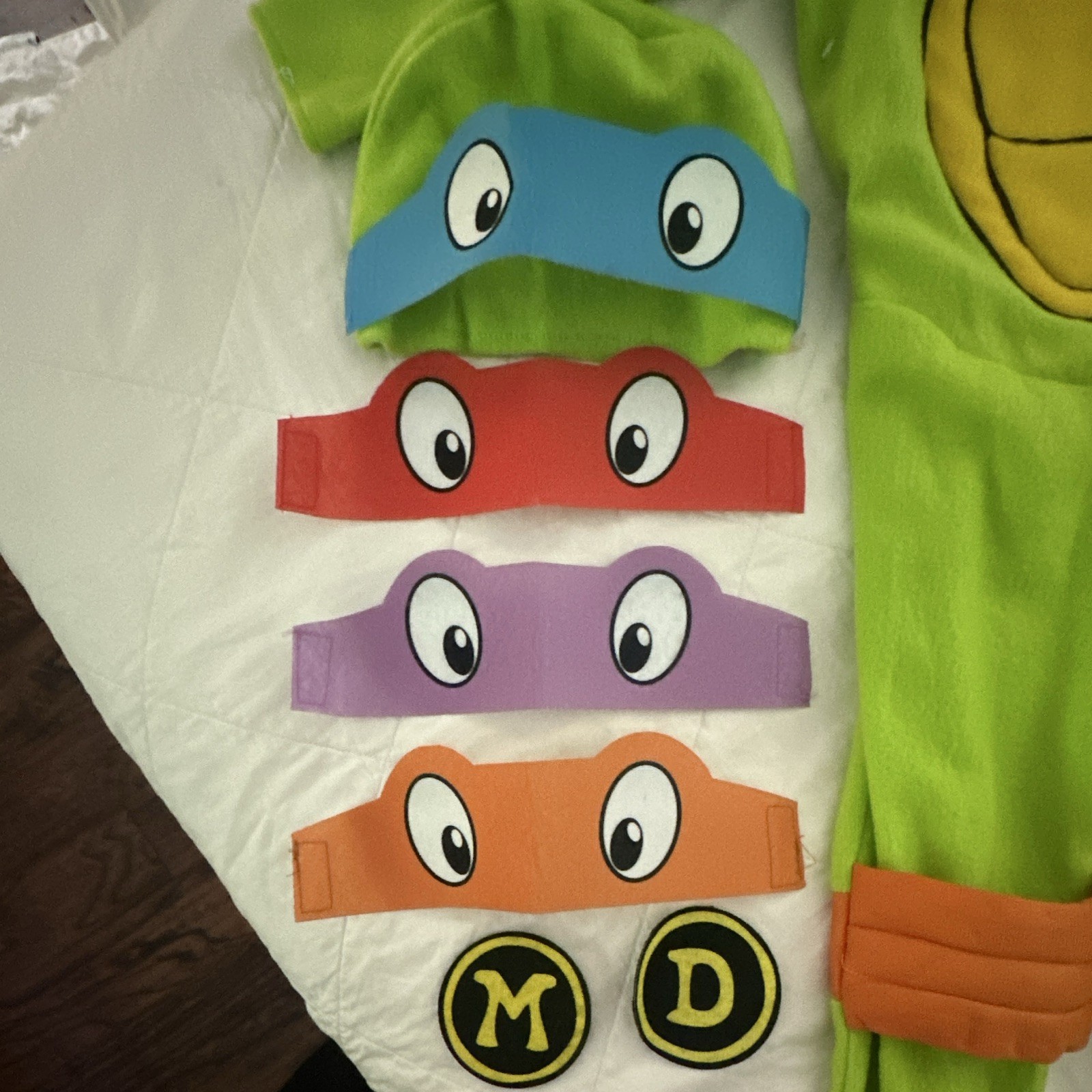 Nickelodeon TMNT Costume Jumpsuit 3T-4T Green Polyester w/ 4 Masks 2 Patches image 3