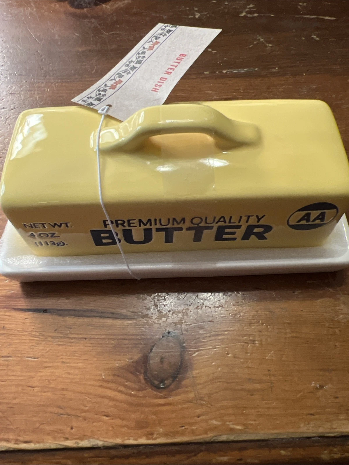 Stick of Butter Lidded Butter Dish Ceramic 7x3 Kitchen Decor Food Whimsy Yellow