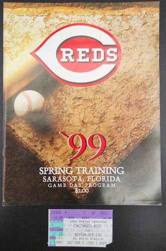 RARE 1999 Cincinnati Reds Spring Training Program with Red Sox Ticket Stub - Picture 2 of 4