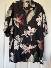 Koko Island Men  s Large Black Short Sleeve Hawaiian Shirt - Floral and Palm Tree