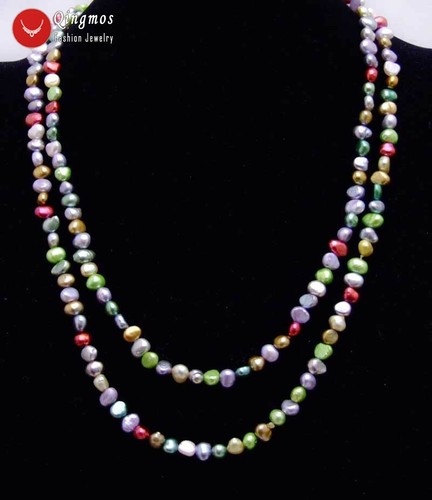 6-7mm Baroque Natural Freshwater Multicolor Pearl Necklace for Women Long 40" - Picture 3 of 5