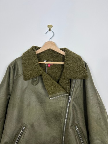 Joe Browns Size 24 UK Borg Lined Aviator Biker Jacket Faux Suede Olive 52 eu - Picture 3 of 14