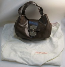 BORSA DONNA GHERARDINI COLOR FANGO MARRONE LUCIDA CON MANICI 100% ORIGINALE