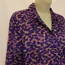 Coldwater Creek No Iron Wmn's Purple Retro Inspired Button Up Blouse Size M
