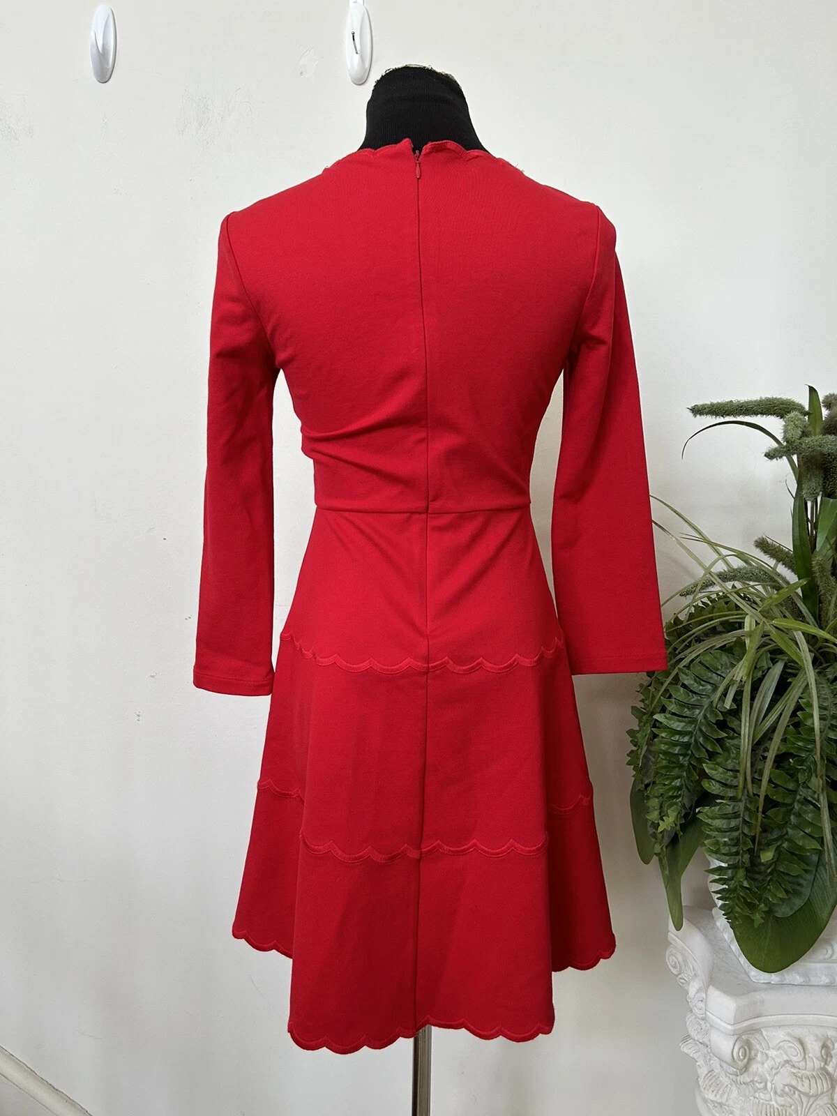 Abito rosso Kate Spade Scallop aderente e svasato taglia 2 prezzo al dettaglio $228