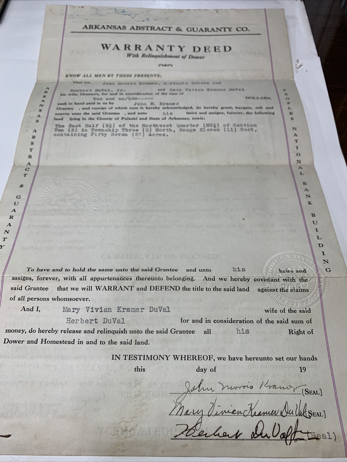 Vintage 1951 Warranty Deed Pulaski County Arkansas Little Rock eBay